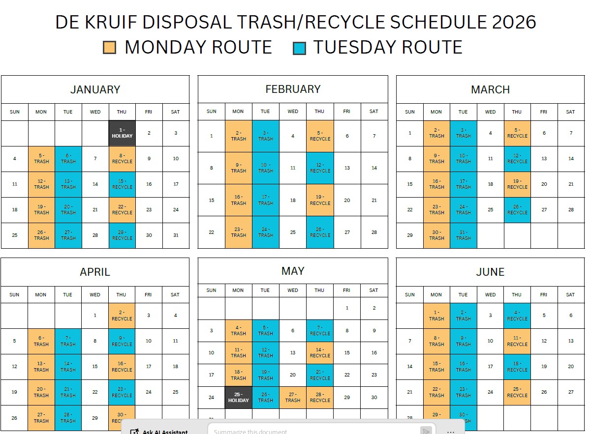 2026 garbage-recycling schedule - Jan - June 2026 first 6 months garbage-recycling schedule
